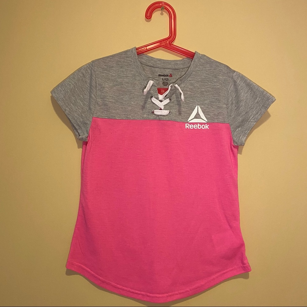 Reebok Girls Size 12 Pink Gray Lace Sporty Shirt